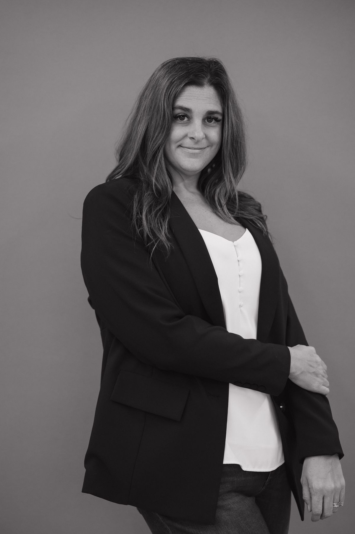 Black-and-white portrait of Jennifer Hume